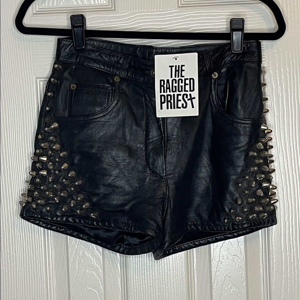 The Ragged Priest Black Faux Leather Studded Womens Shorts